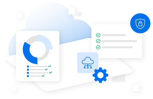 Cloud computing concept with security and analytics icons, symbolizing business success with managed cloud services provider