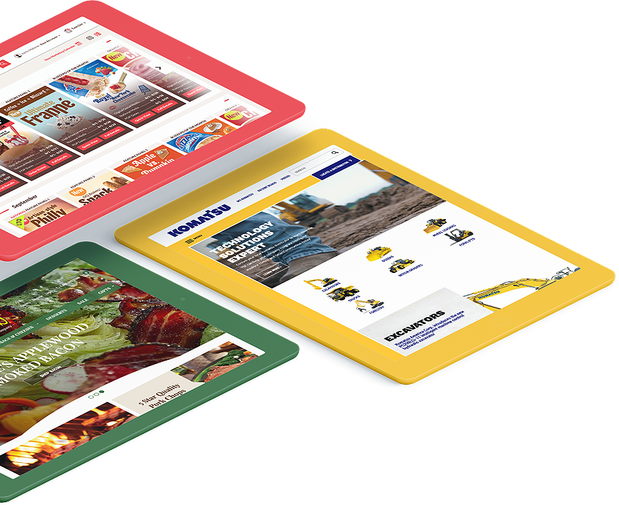 Previous website design projects by American Website Development digital agency teams with web design examples on tablets